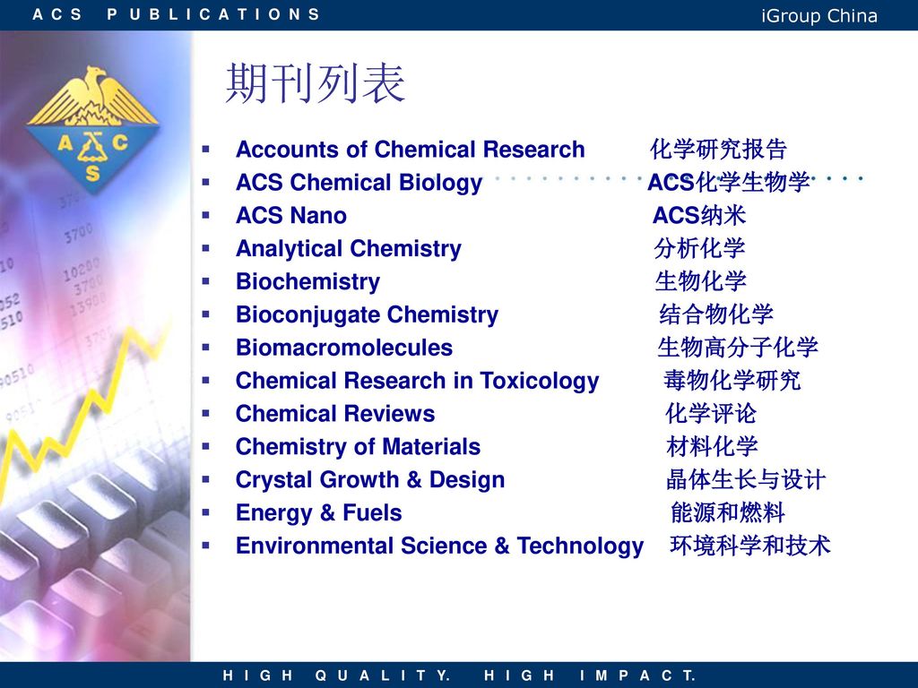 期刊列表 Accounts of Chemical Research 化学研究报告