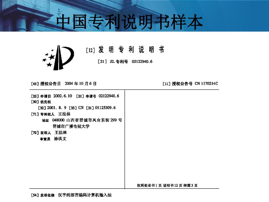 中国专利说明书样本