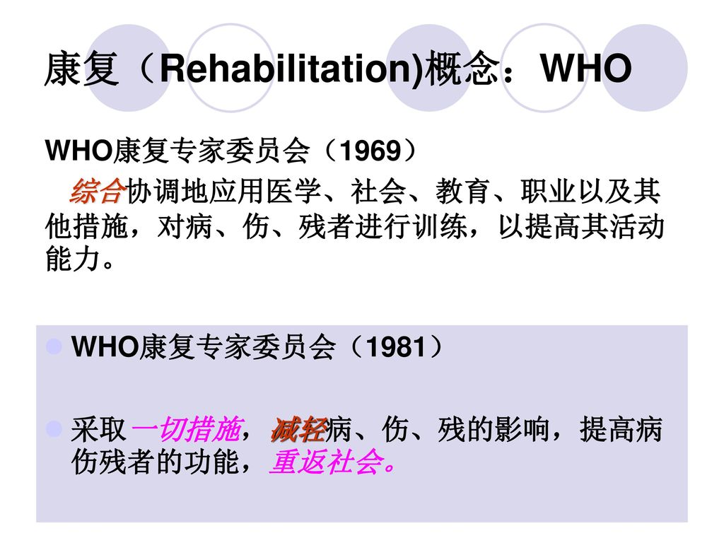 康复（Rehabilitation)概念：WHO