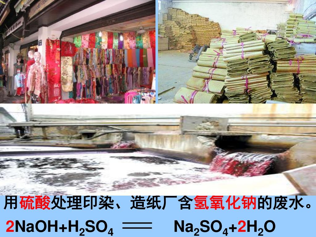 用硫酸处理印染、造纸厂含氢氧化钠的废水。