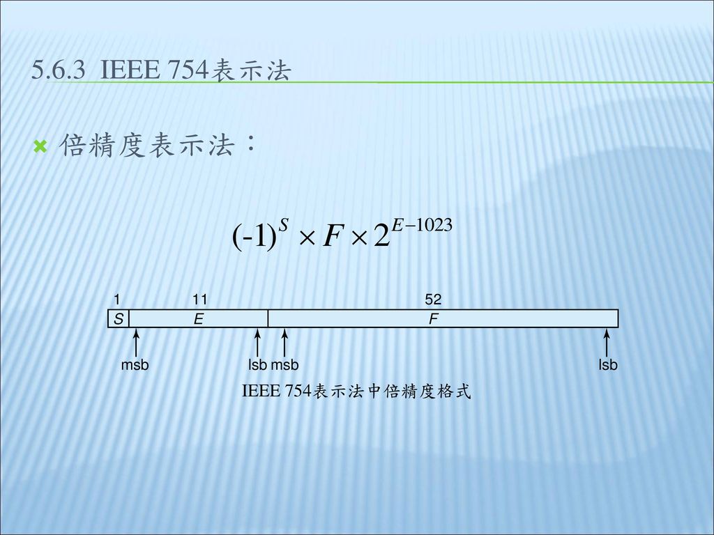 5.6.3 IEEE 754表示法 倍精度表示法： IEEE 754表示法中倍精度格式
