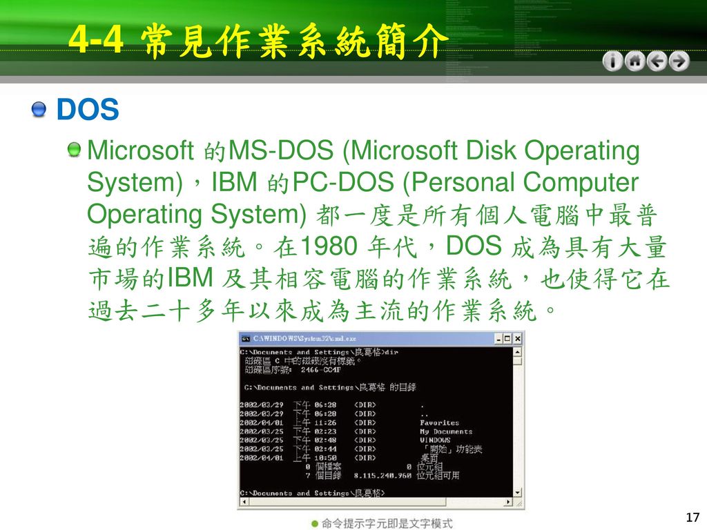 4-4 常見作業系統簡介 DOS.