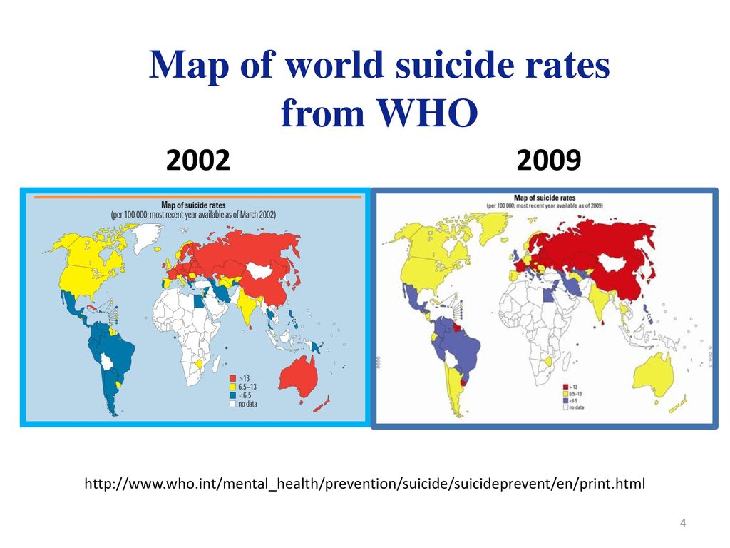 Map of world suicide rates from WHO