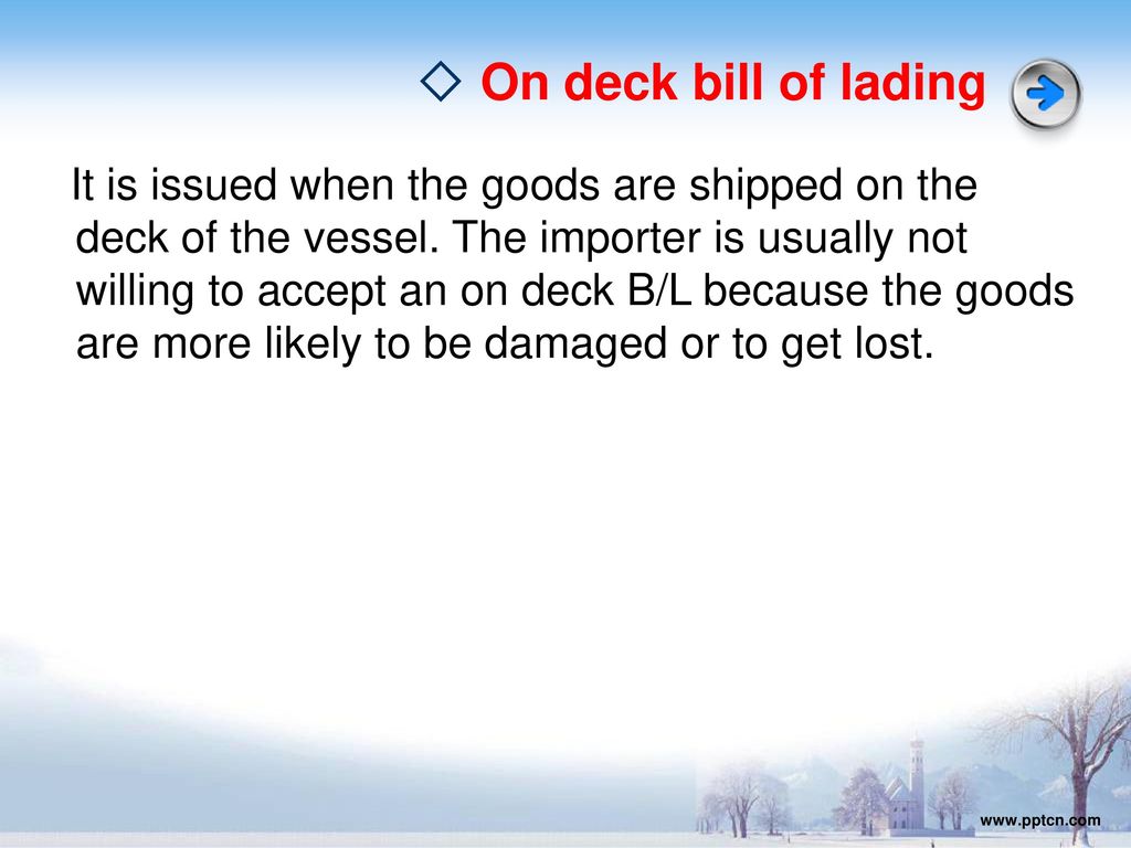 ◇ On deck bill of lading