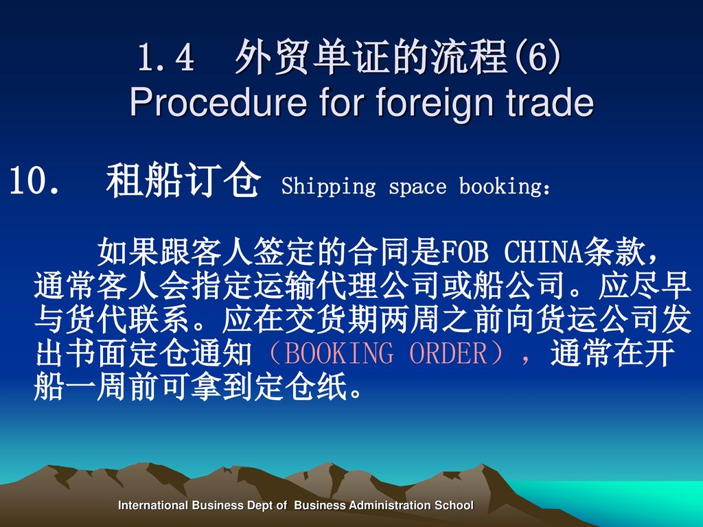 1.4 外贸单证的流程(6) Procedure for foreign trade