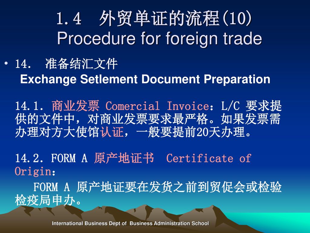 1.4 外贸单证的流程(10) Procedure for foreign trade