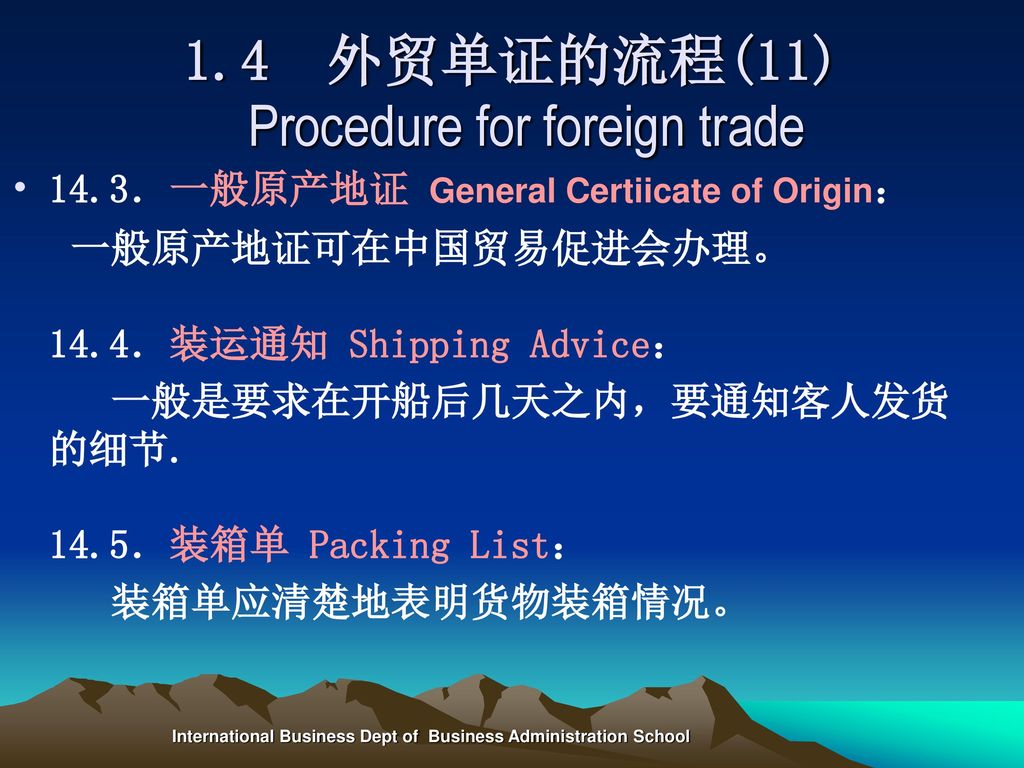 1.4 外贸单证的流程(11) Procedure for foreign trade