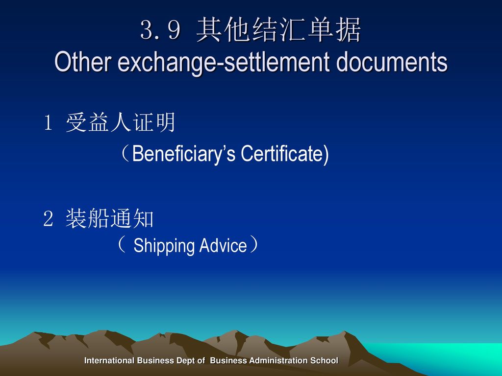 3.9 其他结汇单据 Other exchange-settlement documents