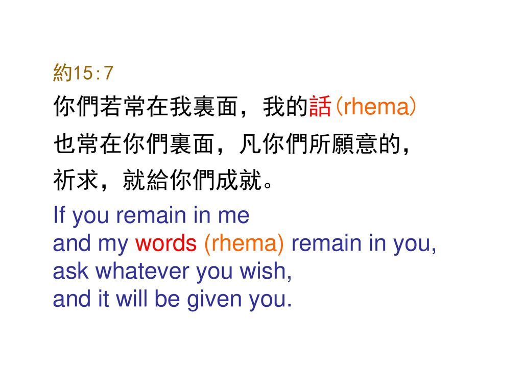 and my words (rhema) remain in you, ask whatever you wish,