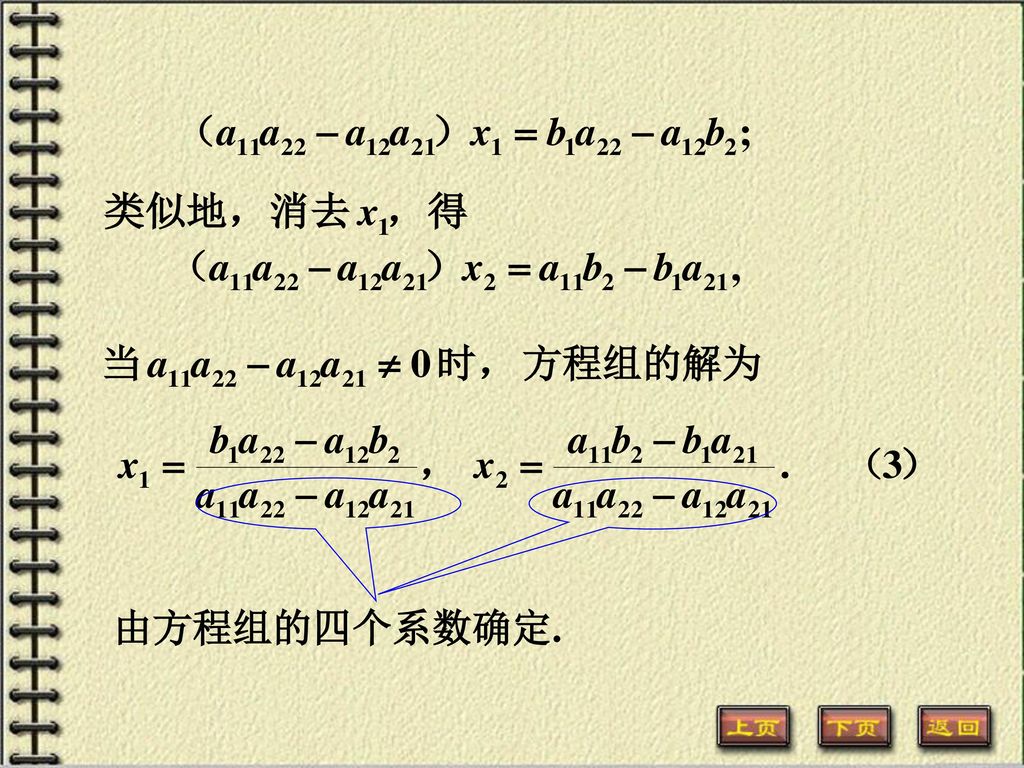 方程组的解为 由方程组的四个系数确定.