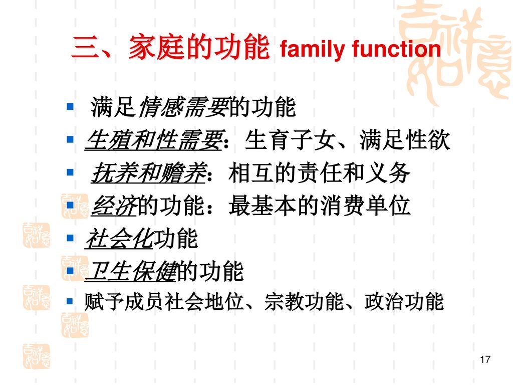 三、家庭的功能 family function