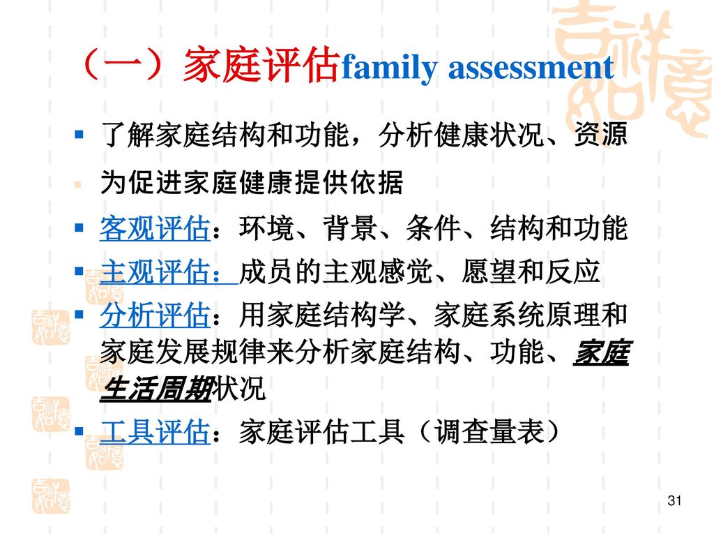 （一）家庭评估family assessment