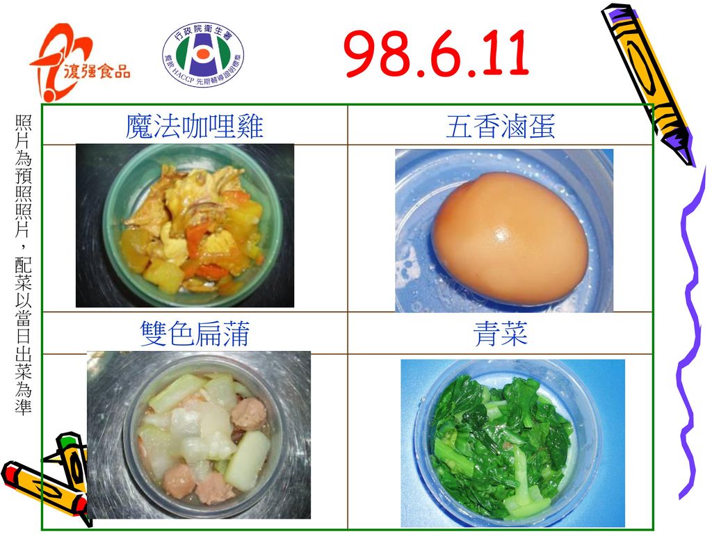 魔法咖哩雞 五香滷蛋 雙色扁蒲 青菜 照片為預照照片，配菜以當日出菜為準