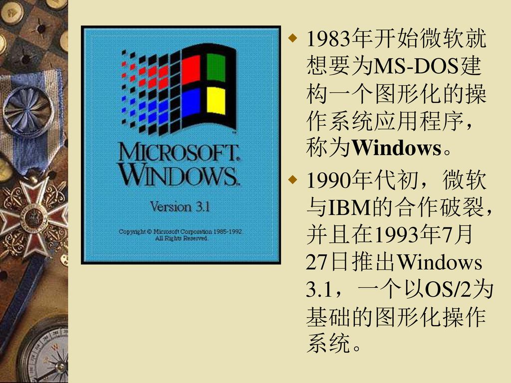 1983年开始微软就想要为MS-DOS建构一个图形化的操作系统应用程序，称为Windows。
