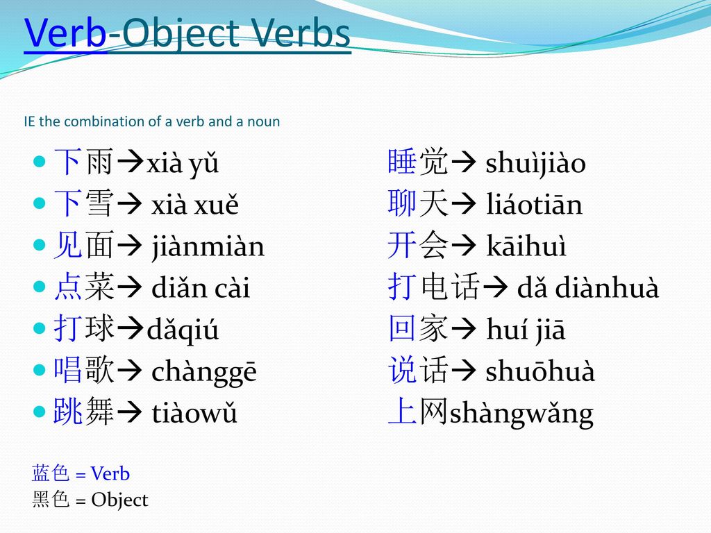 Verb-Object Verbs IE the combination of a verb and a noun