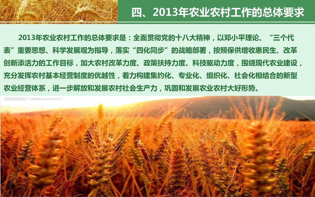 四、2013年农业农村工作的总体要求