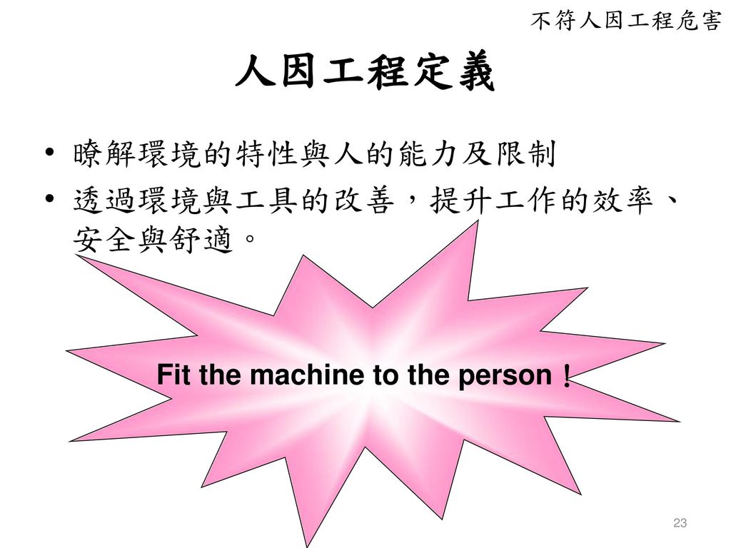 Fit the machine to the person！