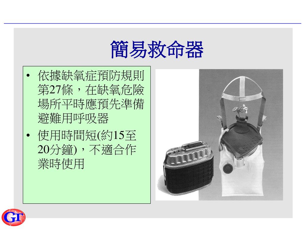 氧氣發生型呼吸器使用要點(1) 檢查呼吸器狀態 啟封克勞雷特蠟燭 確認使用期限尚未超過，且該蠟燭尚未使用過