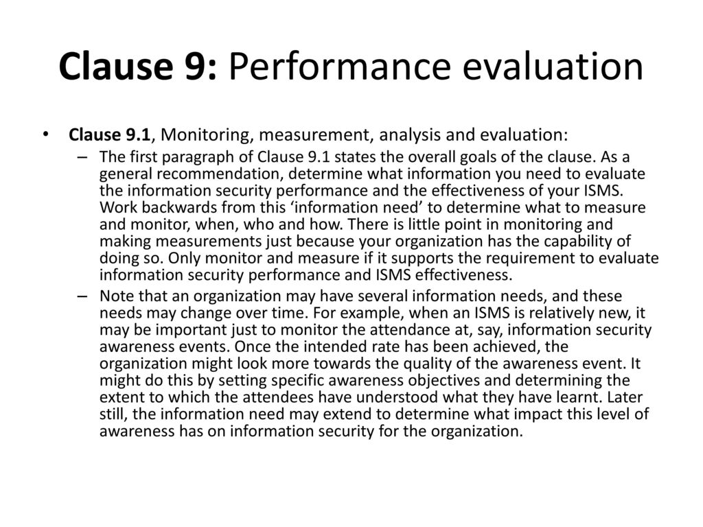 Clause 9: Performance evaluation