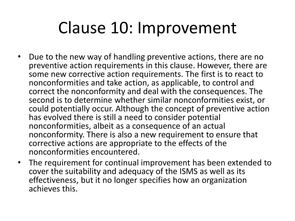 Clause 10: Improvement