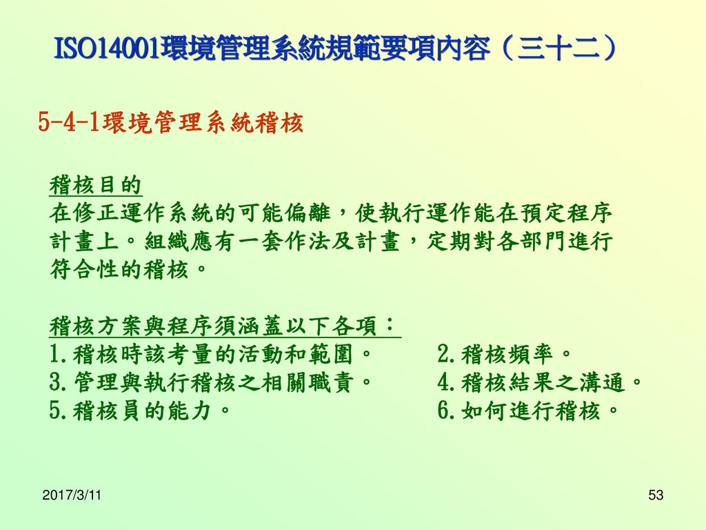 ISO14001環境管理系統規範要項內容（三十二）