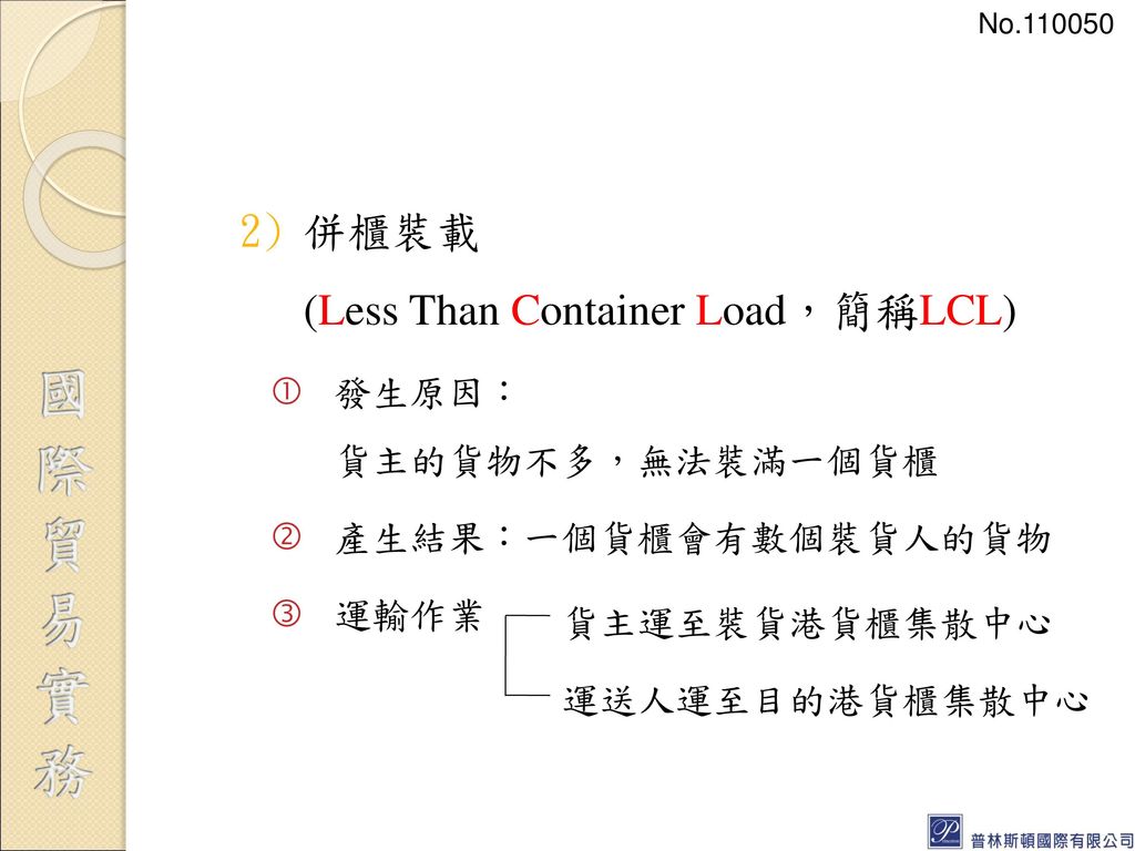 併櫃裝載 (Less Than Container Load，簡稱LCL)