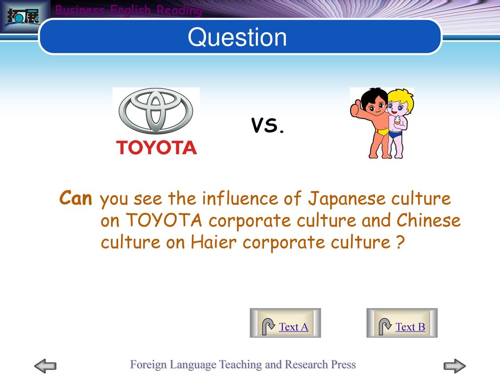 Question VS. Can you see the influence of Japanese culture on TOYOTA corporate culture and Chinese culture on Haier corporate culture