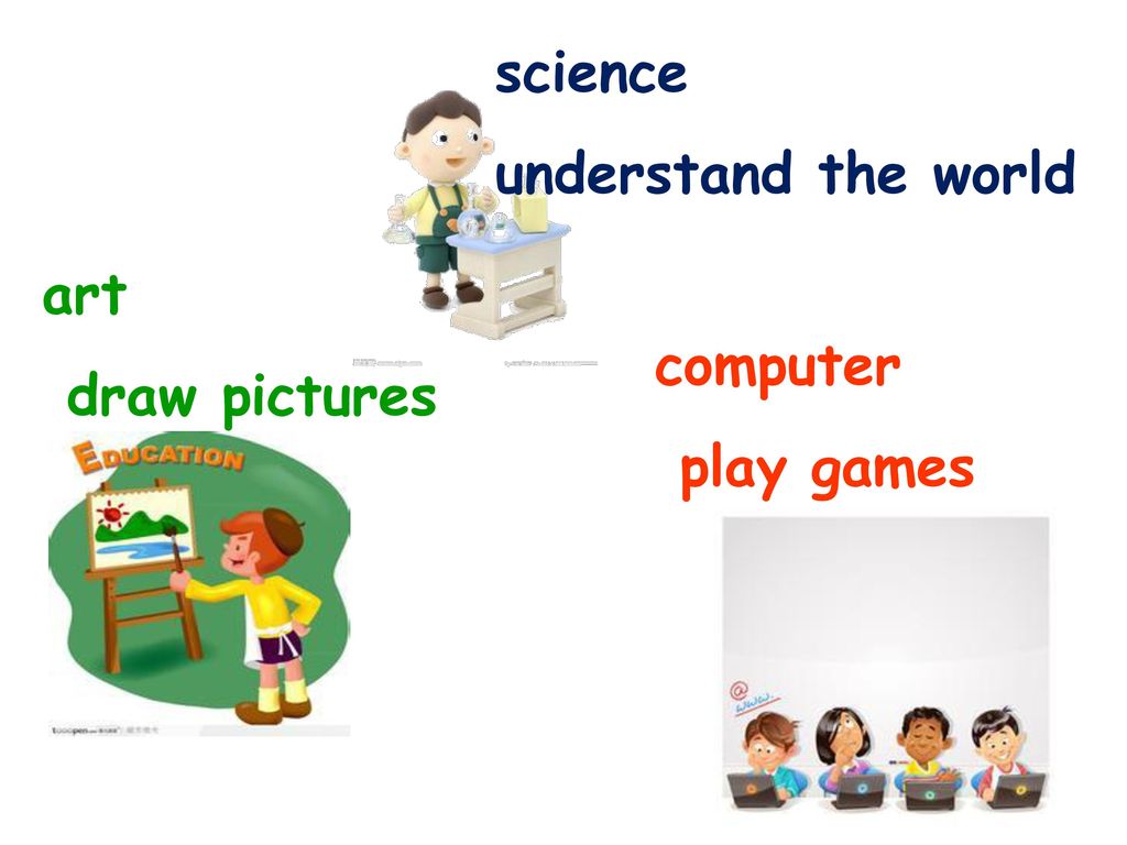science understand the world art draw pictures computer play games