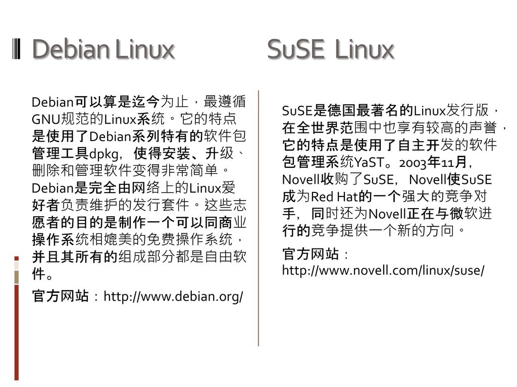 Debian Linux SuSE Linux