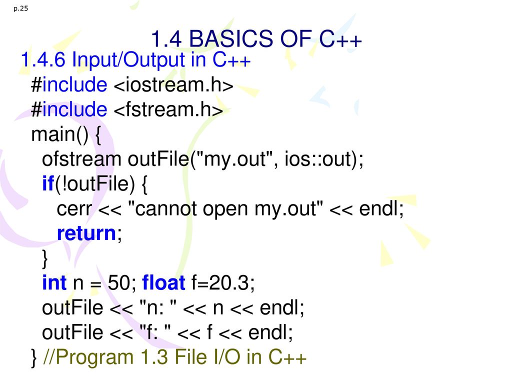 1.4 BASICS OF C Input/Output in C++