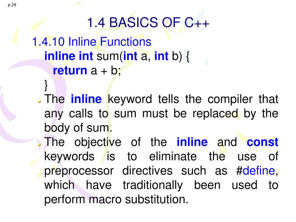 1.4 BASICS OF C Inline Functions