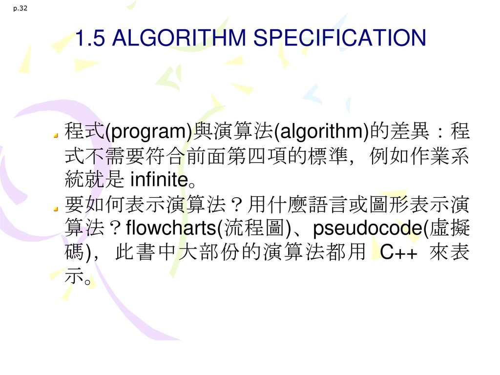 1.5 ALGORITHM SPECIFICATION