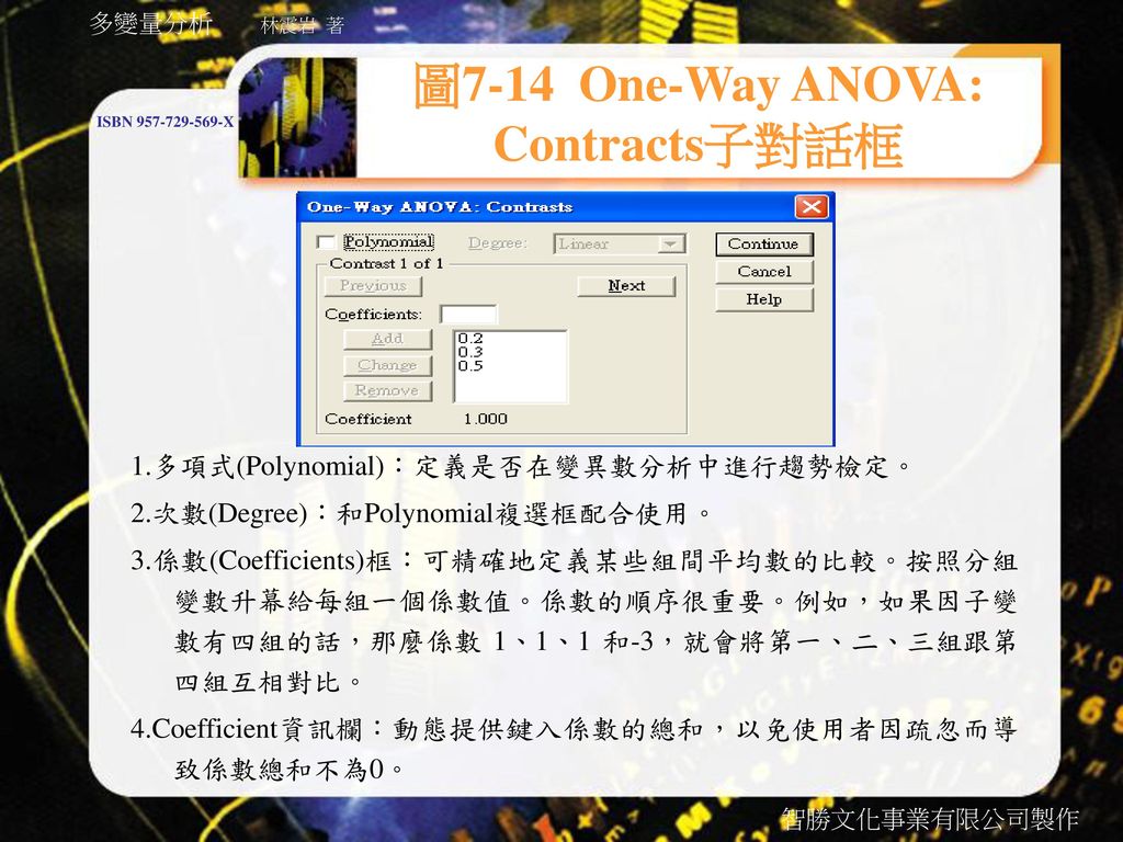 圖7-14 One-Way ANOVA: Contracts子對話框