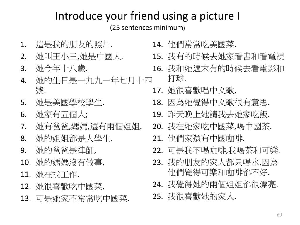 Introduce your friend using a picture I (25 sentences minimum)
