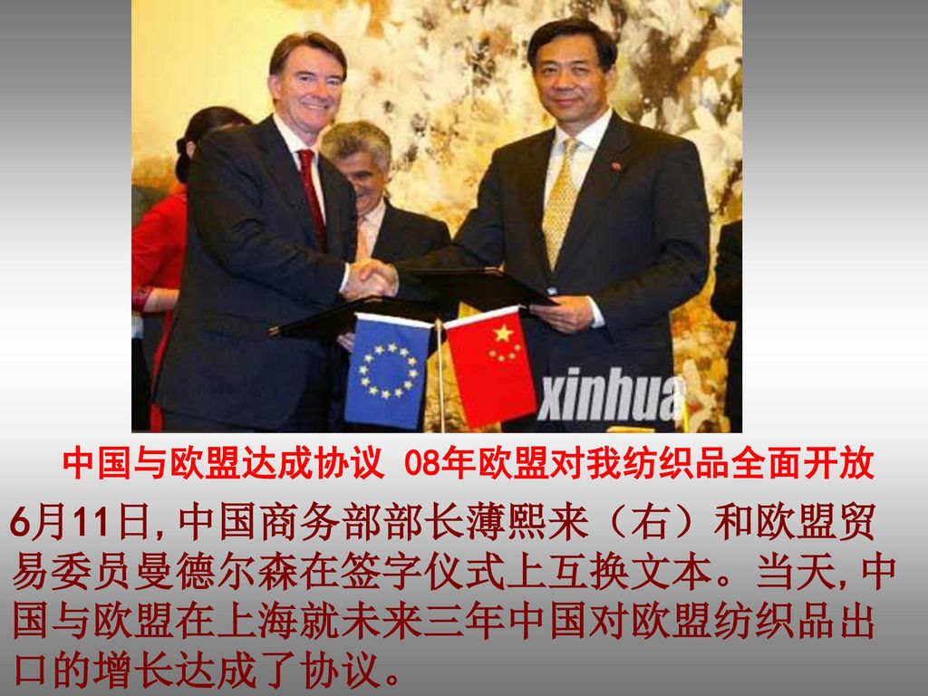 中国与欧盟达成协议 08年欧盟对我纺织品全面开放