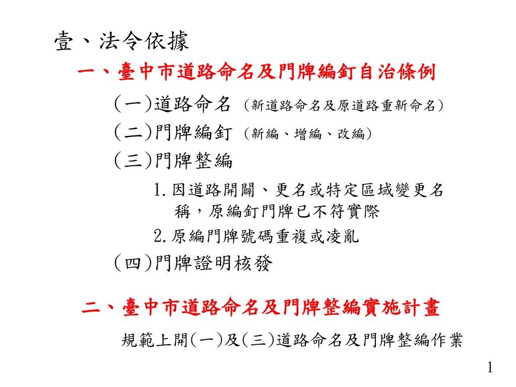 道路命名及門牌編釘作業說明臺中市政府民政局戶政科 Ppt Download