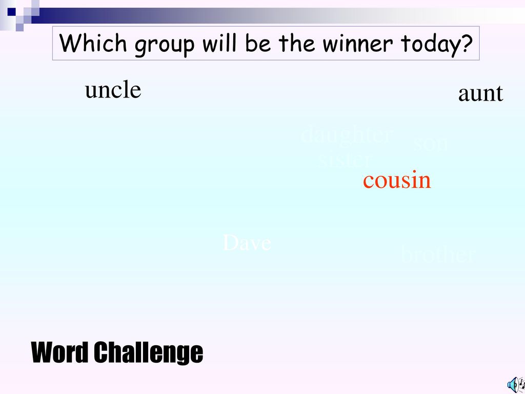 uncle aunt daughter son sister cousin brother Word Challenge