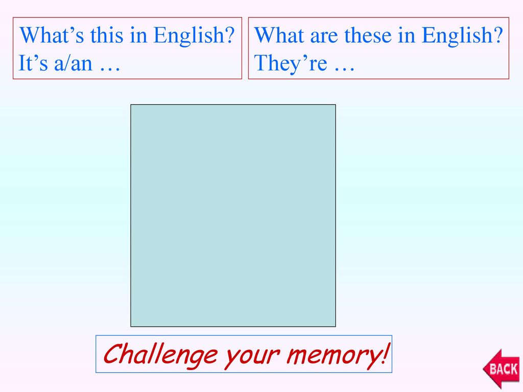 Challenge your memory! What’s this in English It’s a/an …