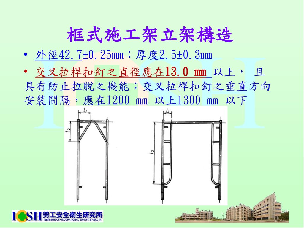 框式施工架立架構造 外徑42.7±0.25mm；厚度2.5±0.3mm