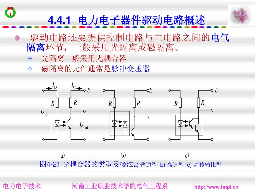 图4-21 光耦合器的类型及接法a) 普通型 b) 高速型 c) 高传输比型