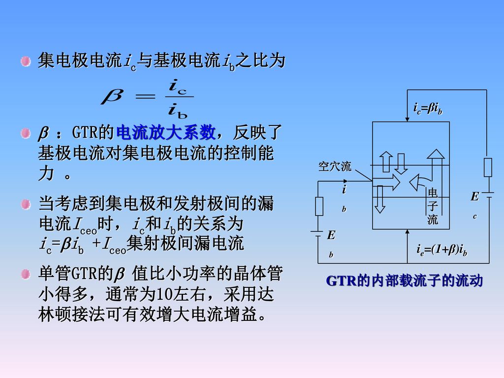  ：GTR的电流放大系数，反映了基极电流对集电极电流的控制能力 。