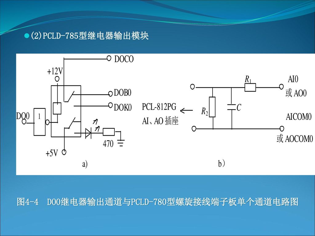 图4-4 DO0继电器输出通道与PCLD-780型螺旋接线端子板单个通道电路图