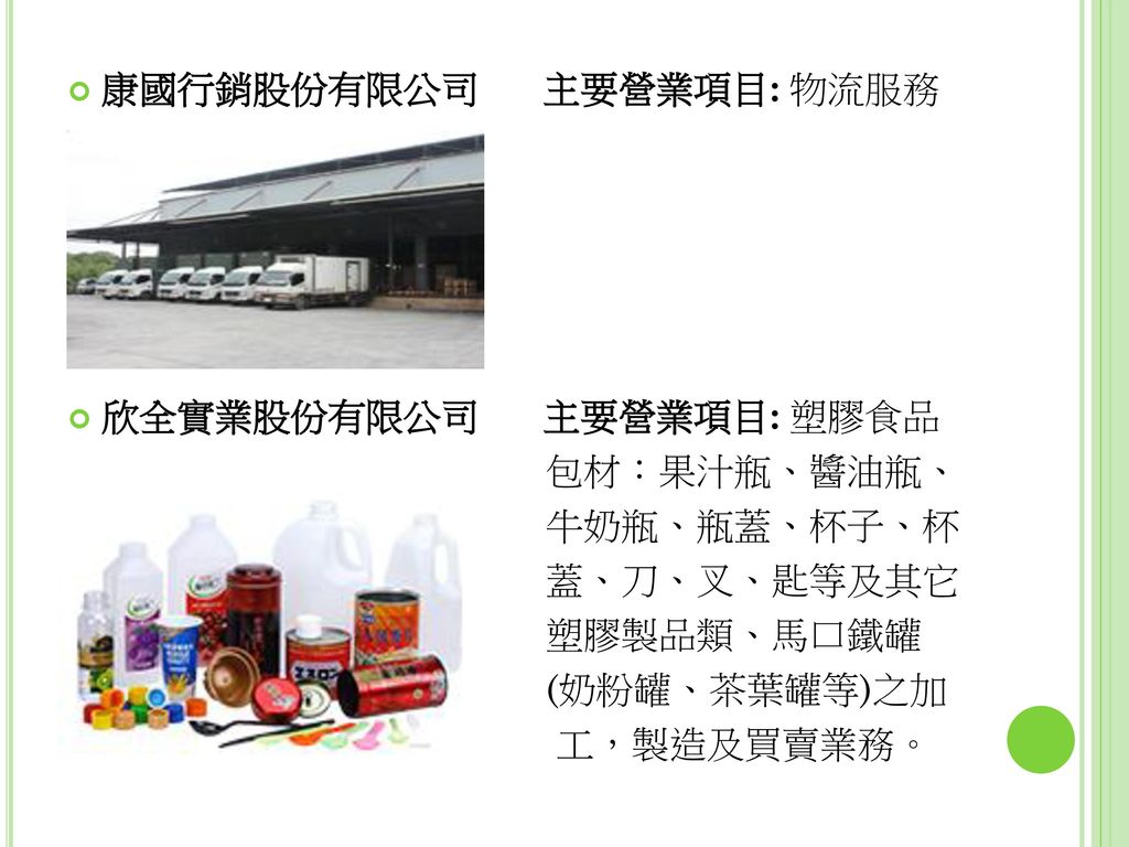 康國行銷股份有限公司 主要營業項目: 物流服務
