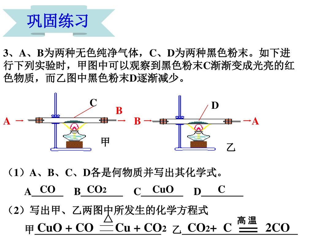 巩固练习 CuO + CO Cu + CO2 CO2+ C 2CO