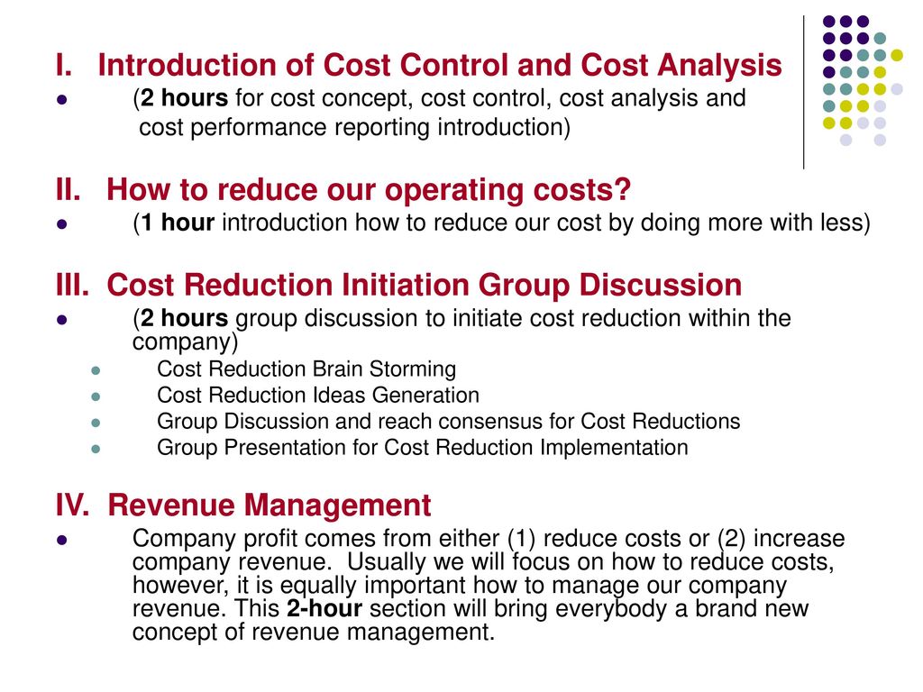 I. Introduction of Cost Control and Cost Analysis