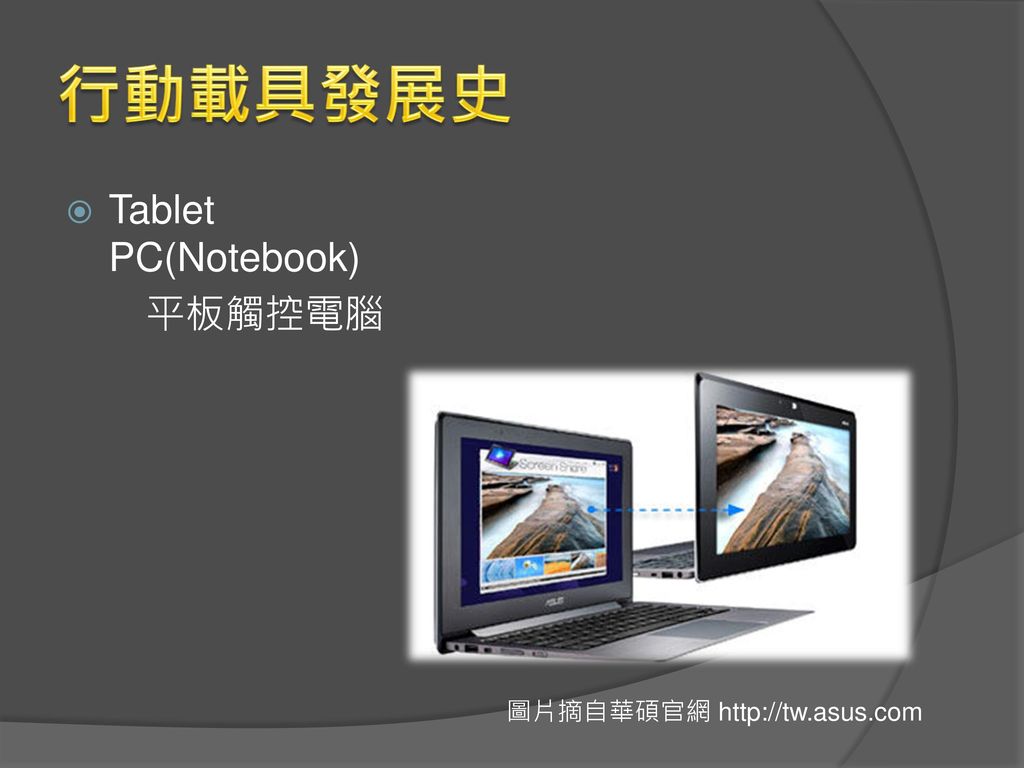 行動載具發展史 Tablet PC(Notebook) 平板觸控電腦 圖片摘自華碩官網