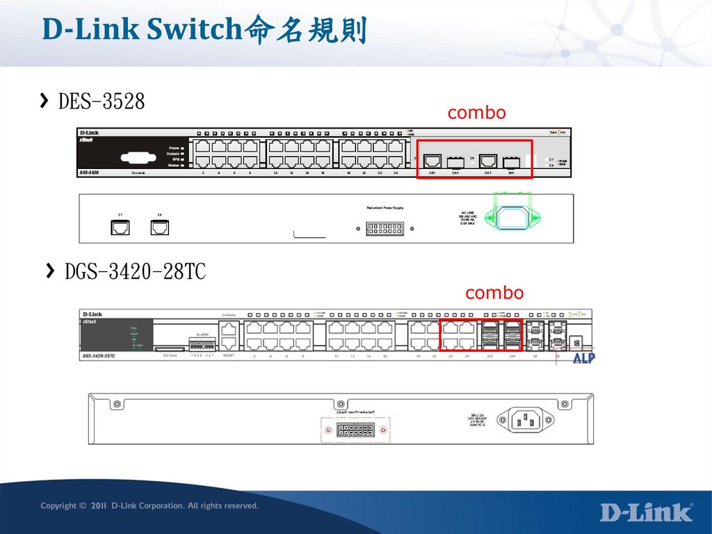 D-Link Switch命名規則 DES-3528 combo DGS TC combo