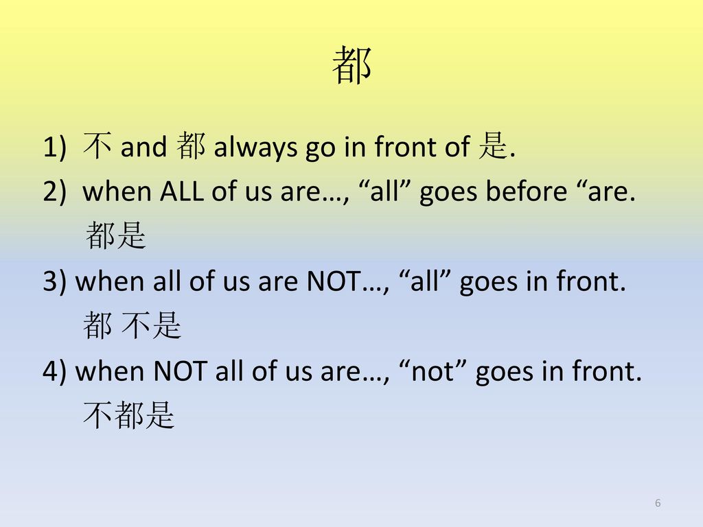 都 不 and 都 always go in front of 是.
