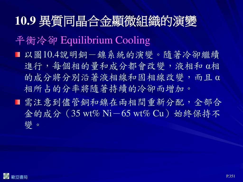 10.9 異質同晶合金顯微組織的演變 平衡冷卻 Equilibrium Cooling