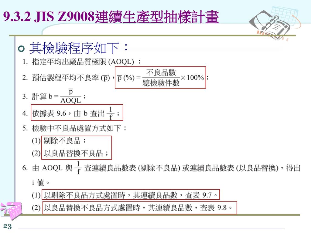9.3.2 JIS Z9008連續生產型抽樣計畫 其檢驗程序如下：